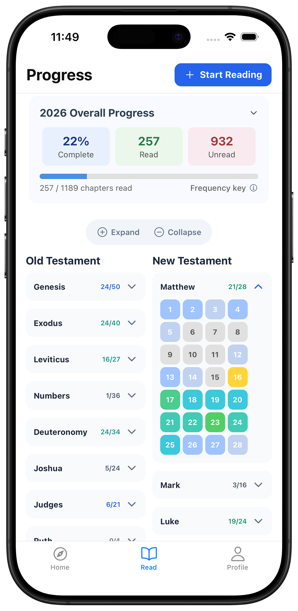 Lumyn app dashboard showing reading progress and daily streak counter
